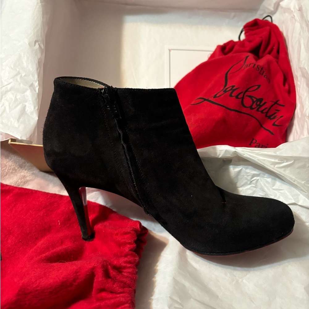 Christian Louboutin velour ankle boots 85mm, protected sole. Great condition